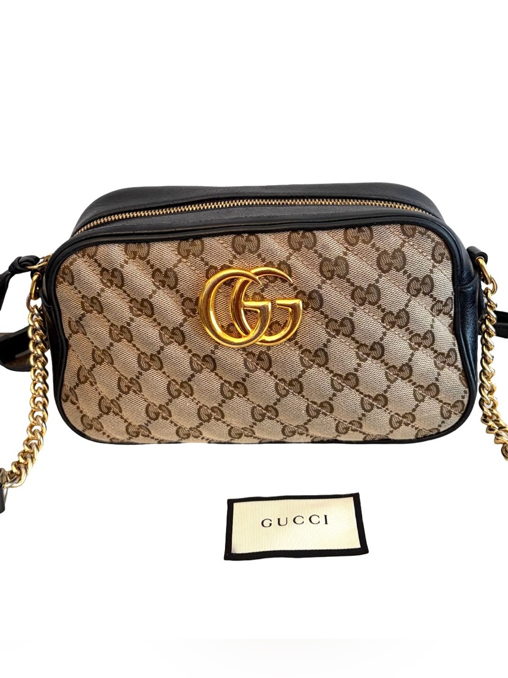 Gucci Marmont Quilted Small Shoulder Crossbody Camara Bag Canvas Black Leather - Picture 6 of 16
